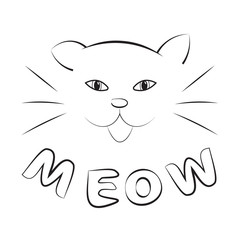 Cute due cats silhouette. In the center  lettering word 'Meow'. 