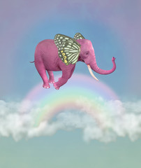 3D Pink elephant in the sky. Illustration