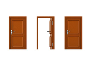 3D illustration of three doors with one being open