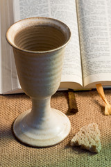Chalice Of Wine With Bread And Holy Bible