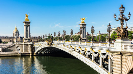 Pont Alexandre III Bridge with Hotel des Invalides. Paris, France - 155002475