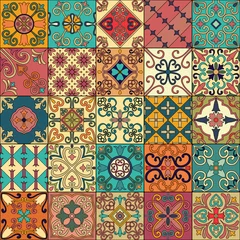 Wallpaper murals Moroccan Tiles Seamless pattern with portuguese tiles in talavera style. Azulejo, moroccan, mexican ornaments.