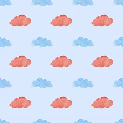 Selbstklebende Fototapeten Watercolor illustrations of Clouds. Cute seamless pattern. © asetrova