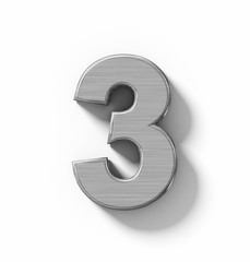 number 3 3D metal isolated on white with shadow - orthogonal projection