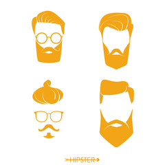 Set of hipster man haircuts, beards, mustaches. Simple design for logo, silhouette. Vector illustration.