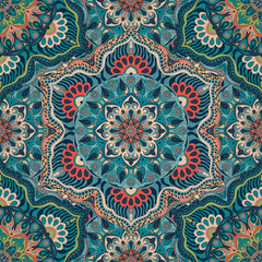 Ornate floral seamless texture, endless pattern with vintage mandala elements.