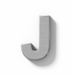 letter J 3D metal isolated on white with shadow - orthogonal projection