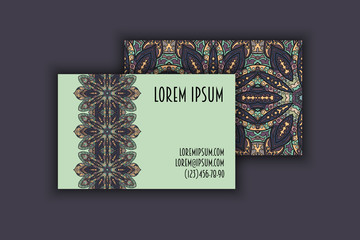 Vector vintage visiting card set. Floral mandala pattern and ornaments. Oriental design Layout. Islam, Arabic, Indian, ottoman motifs.