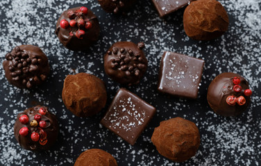 Truffles on sugary background