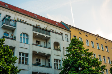 apartment houses with big balconies in a row