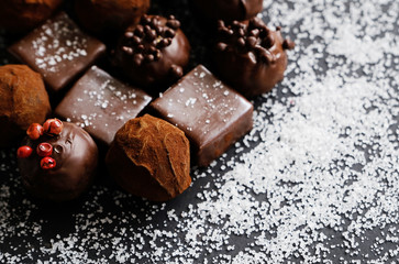 Truffles on sugary background
