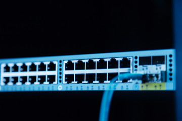 Close up of a switch panel for LAN cables
