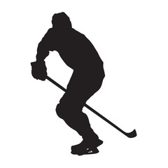 Skating ice hockey player, vector silhouette