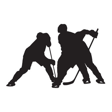 Ice hockey face off, vector silhouette