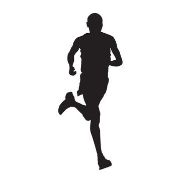 Vector runner isolated silhouette, front view
