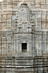 Fototapeta na wymiar India, Detail on the wall in Fort Kangra near Kangra city. Ruined Lakshmi Narayan tempel.