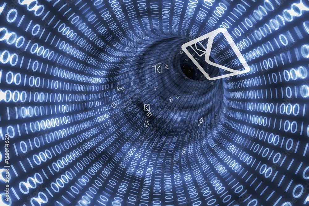 Aufkleber mail and internet communication concept. binary tunnel. 3d rendered illustration.