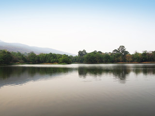 Fototapeta na wymiar Ang Kaew reservoir at Chiang Mai University in Thailand