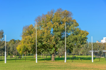 Australian Football League goal posts in a park