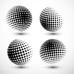 Halftone Spheres. Halftone Design Element. Abstract Globe Logo Template. Vector Illustration.