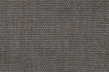 Dark brown and blue background of dense woven bagging fabric, closeup. Structure of the textile macro.
