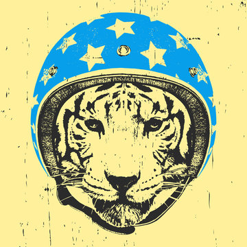 Portrait of Tiger with Helmet. Vector