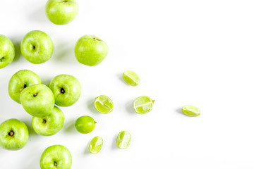 Organic fruits with green apples mock up on white background top view