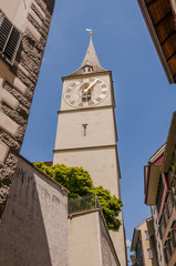 Zürich, Stadt, Altstadt, St. Peter, Kirche, Gasse, Limmat, Fluss, Limmatquai, Münsterbrücke,...