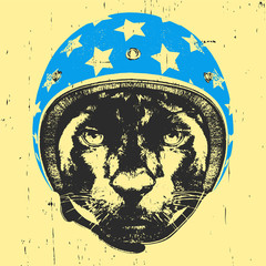 Portrait of Panther with Helmet. Vector