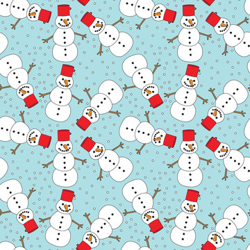Seamless snowmans pattern