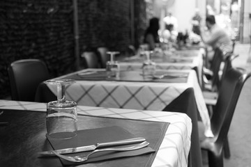 Glasses on the table in black and white