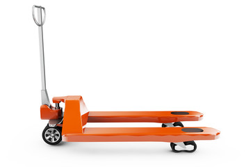 Pallet Jack and Plastic Pallet Set on White Background 3d render