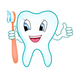 Tooth with toothbrush smiling
