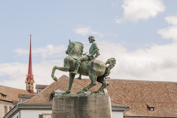 Zürich, Stadt, Altstadt, Denkmal, Monsterbrücke, Altstadthäuser, Limmat, Niederdorf, Frühling,...