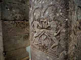 Fototapeta na wymiar pillar of Bayon temple in Angkor Thom, Siemreap, Cambodia