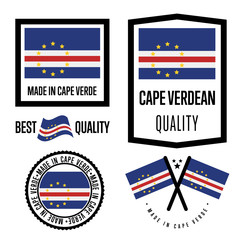 Cape Verde quality isolated label set for goods. Exporting stamp with nation flag, manufacturer certificate element, country product vector emblem. Made in Cape Verde badge collection.