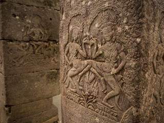 pillar of Bayon temple in Angkor Thom, Siemreap, Cambodia