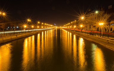 Long exposure photo of Dambovita river in Bucharest, Romania.