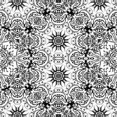 Abstract Seamless Pattern, Black Contours Isolated on White Background. Vector