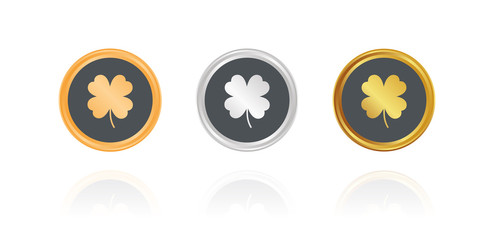 Kleeblatt  - Glücksbringer - Bronze, Silber, Gold Buttons