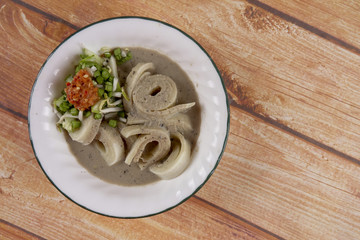 Laksam, special noodle with coconut gravy and fish. Asian traditional cuisine.