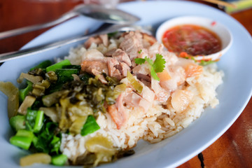 Closeup for stewed pork leg on rice