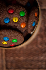 Chocolate cookies with colourful candy chips