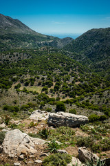 Fototapeta na wymiar Greece, Crete, view to the green hills and sea far away