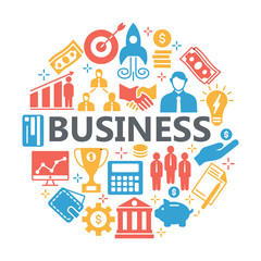 Icons for business, management, finance, strategy, planning, an
