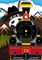 Cartoon Donkey Cowboy and Train