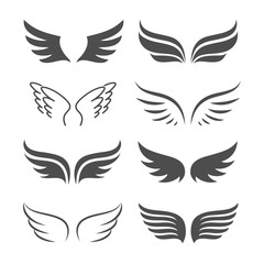 Fototapeta na wymiar Pair of monochrome wings vector icon set