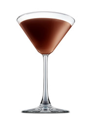 Original Irish Cream Liqueuron alcohol cocktail or chocolate mocktail in martini glass with brown beverage isolated on white background