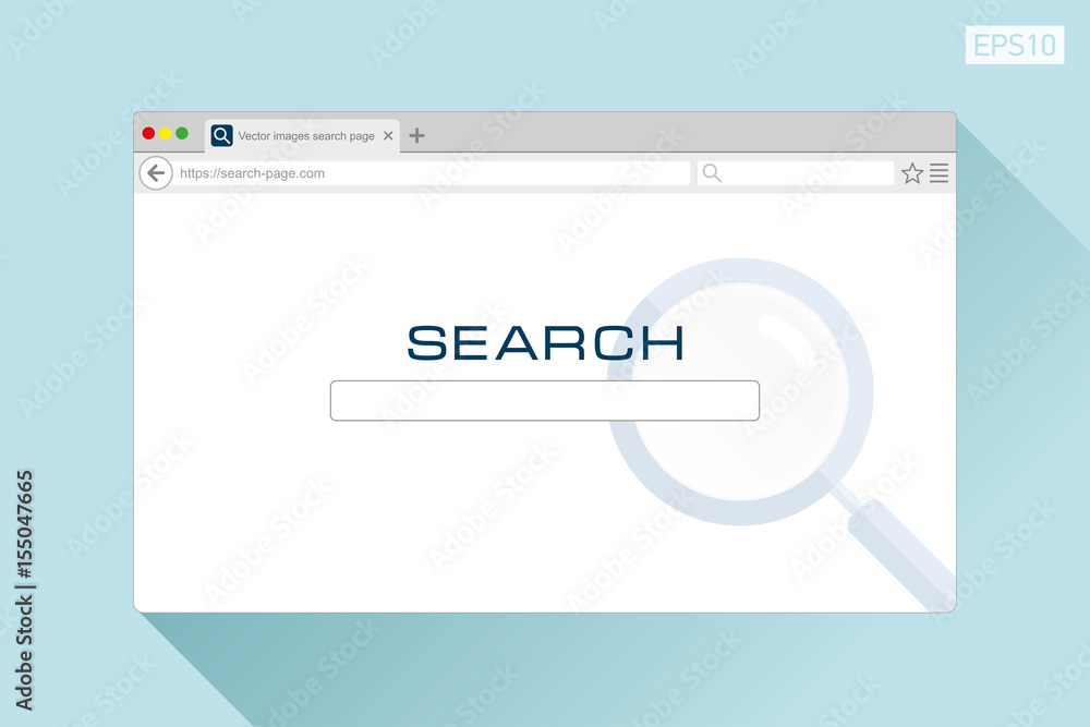 Poster search web page in flat style on color background, magnifying glass. internet browser. vector design