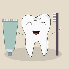 Tooth with a toothbrush, smiling